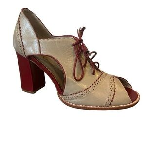 Sarah Chofakian chunky peep toe Mary Jane style contrast leather tie up shoes